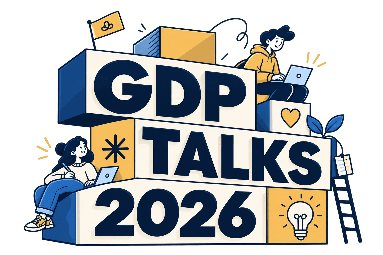 GDP Talks 2026 illustration featuring creative building blocks and people collaborating